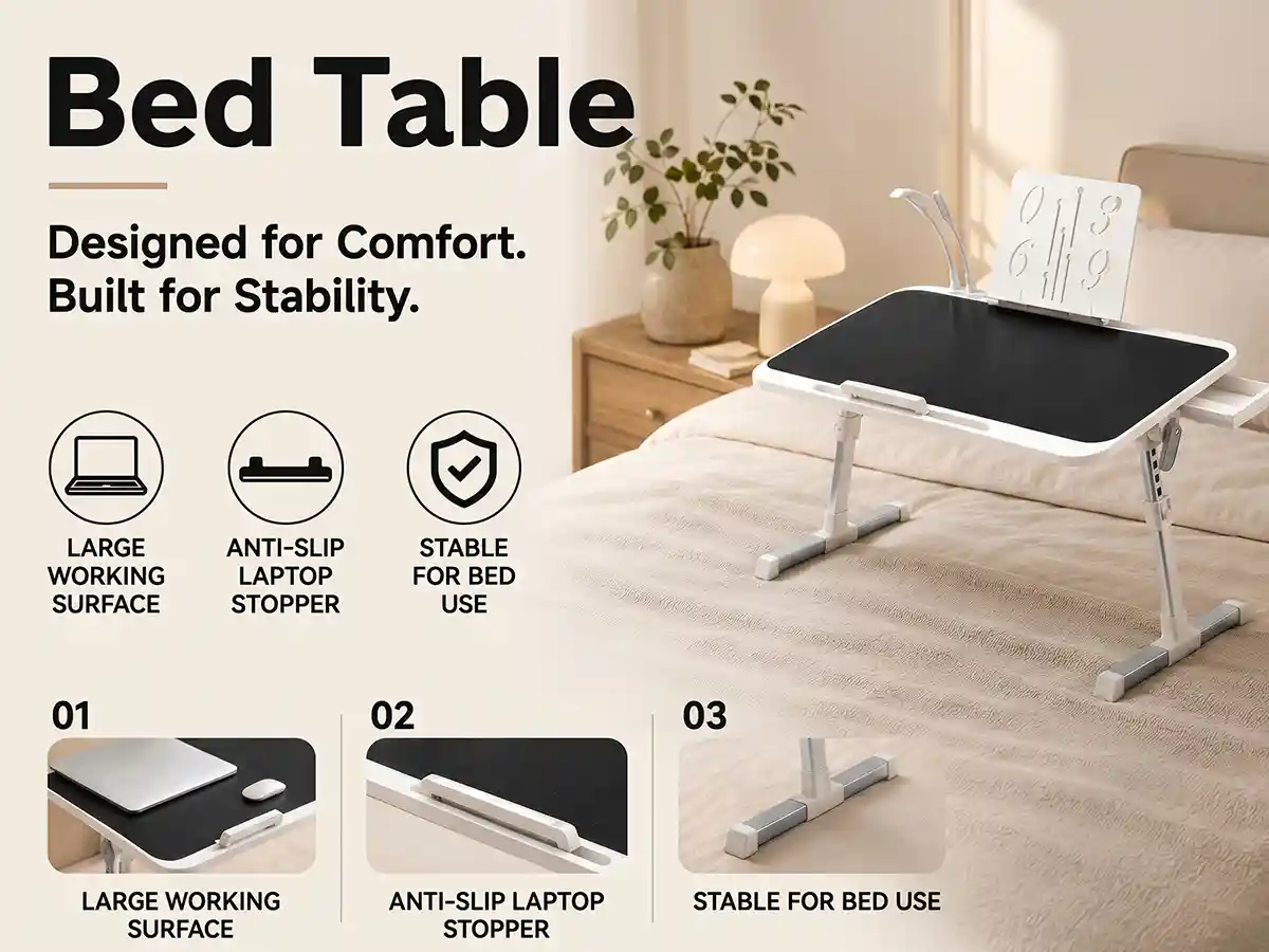 N3-Bed Table- Black-White
