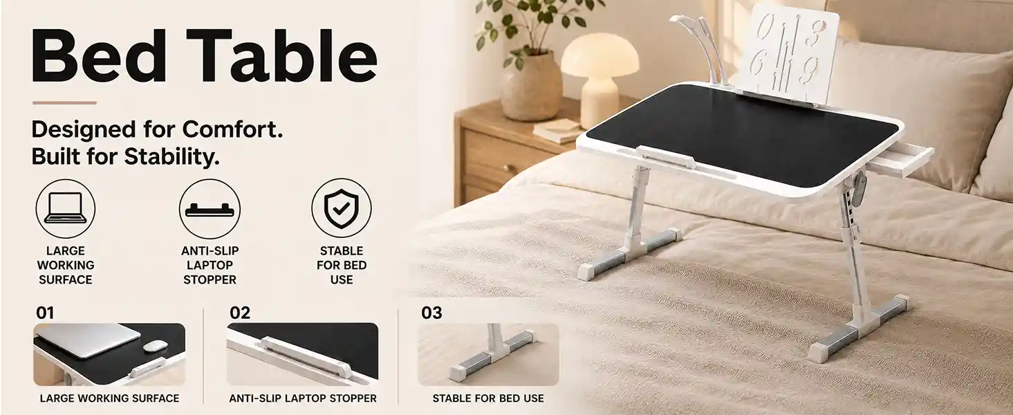 N3-Bed Table- Black-White